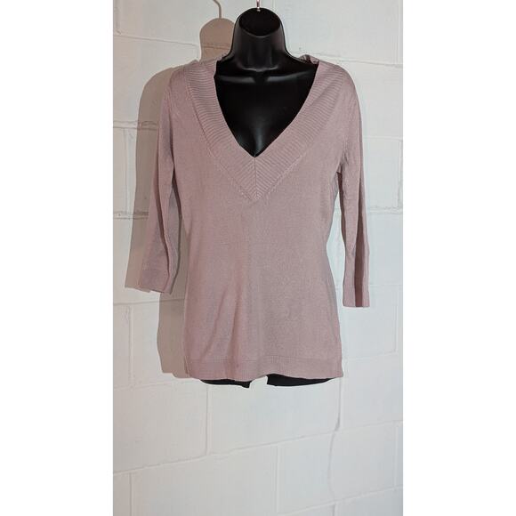 New York & Company V-Neck 3/4 Sleeve Soft Knit Top Pullover Sweater Medium - Picture 1 of 5